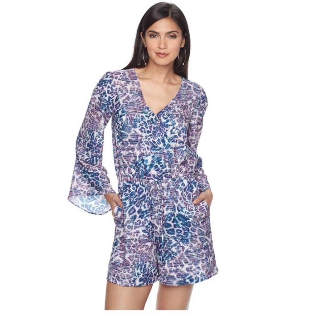 Jennifer Lopez Bell Sleeve Romper Dressy Blue And Purple Size XL